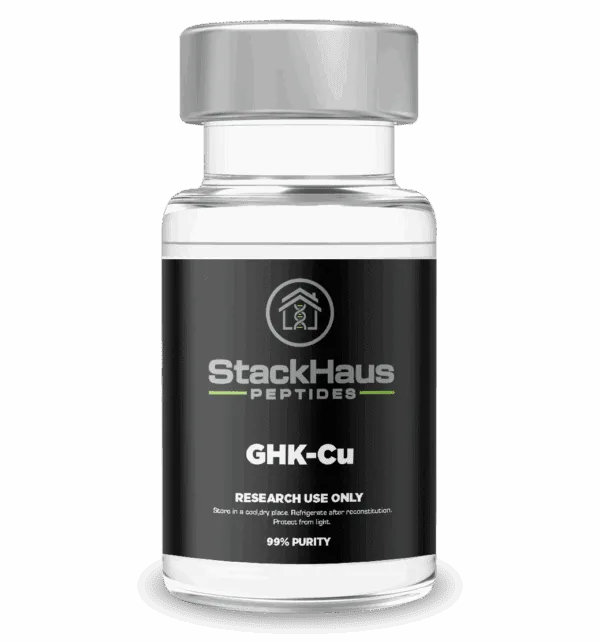 Home 4 GHK-Cu copper peptide research vial, 99.81% purity verified by HPLC, supplied by StackHaus Research for laboratory use only